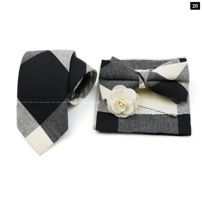 Classic Cotton Striped Necktie Set For Groom Business Or Wedding