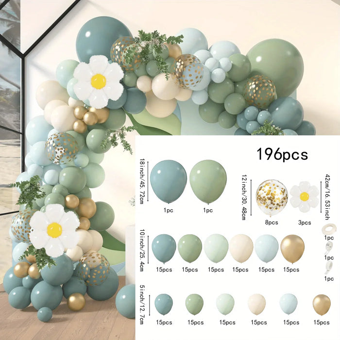 196Pcs Grey Blue And Green Balloons Garland Kit Christening Wedding Bride Bohemian Birthday Party Background Decoration