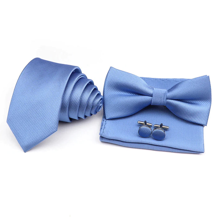 Tie Set Solid Colour Bowtie Handkerchief Brooch Cufflink For Business Weddings And Gifts