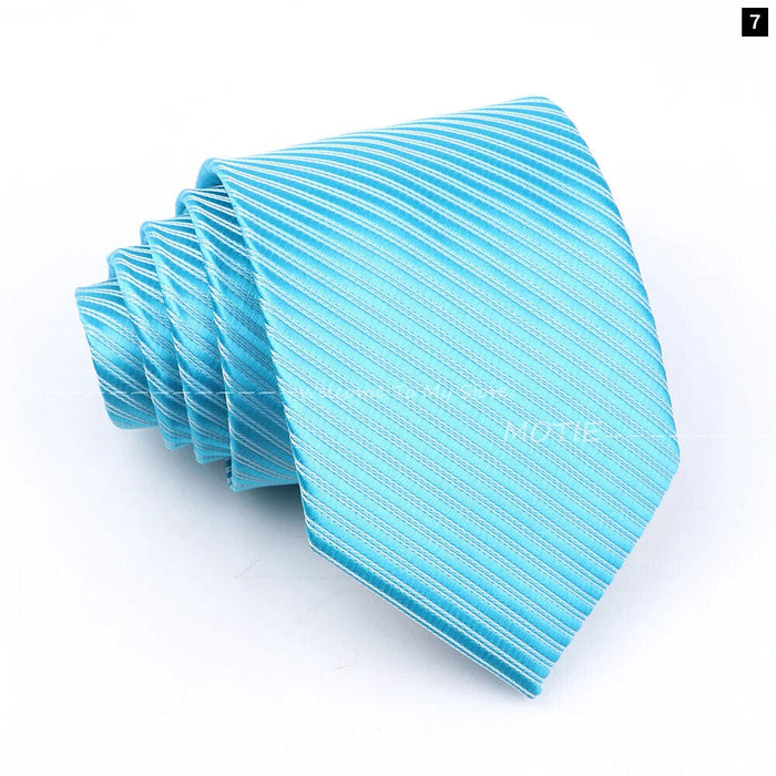 Striped Necktie For Weddings And Business Black Blue 100% Polyester