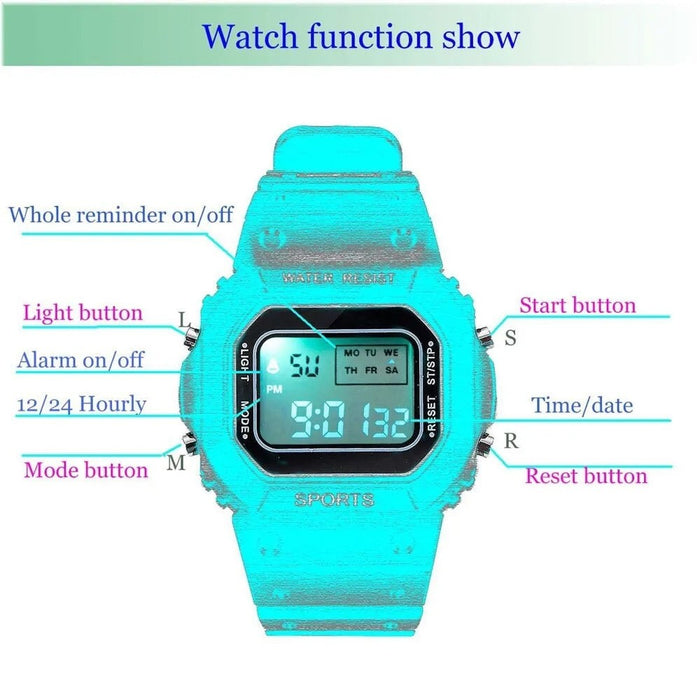 Sports Electronic Watch Men And Women Square Junior High School High School Students White Led Digital Watches