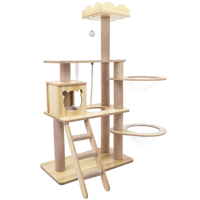 Wooden Cat Tree Scratching Post Bed