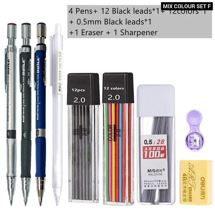 2.0Mm Mechanical Pencil Set With 2B Lead Refill For Writing Sketching And Drawing