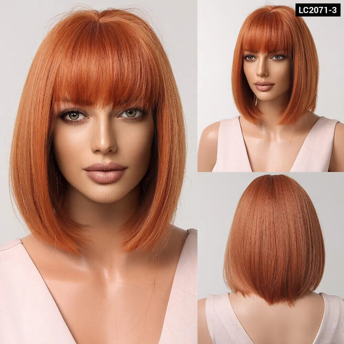 Brown Blonde Ombre Short Bob Wig With Bangs