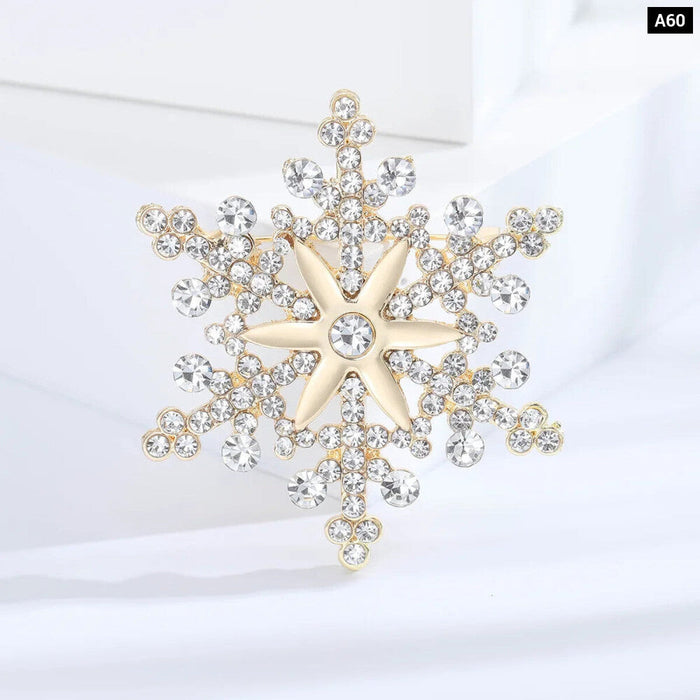 Sparkling Snowflake Lapel Pin Womens Gold Silver Rhinestone Badge For Christmas