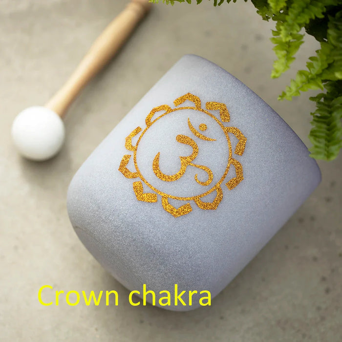 440Hz/432Hz B Note 7 Inch Crown Chakra Design Quartz Coloured Crystal Singing Bowl With Free Mallets and O-Ring