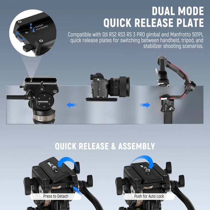 Professional Fluid Head Tripod With Dynamic Counterbalance And Damping Handle