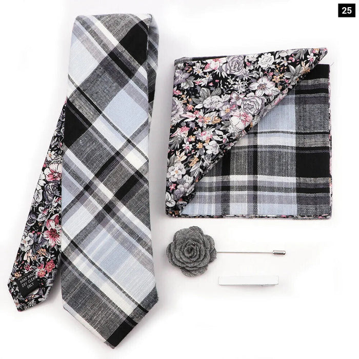 Floral Plaid Cotton Tie Set For Parties And Daily Wear