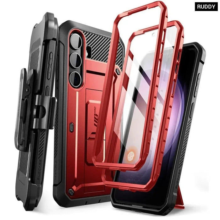 For Samsung Galaxy S24 Plus 6.7" Ub Pro Full-Body Dual Layer Rugged Belt-Clip Case With Built-In Screen Protector