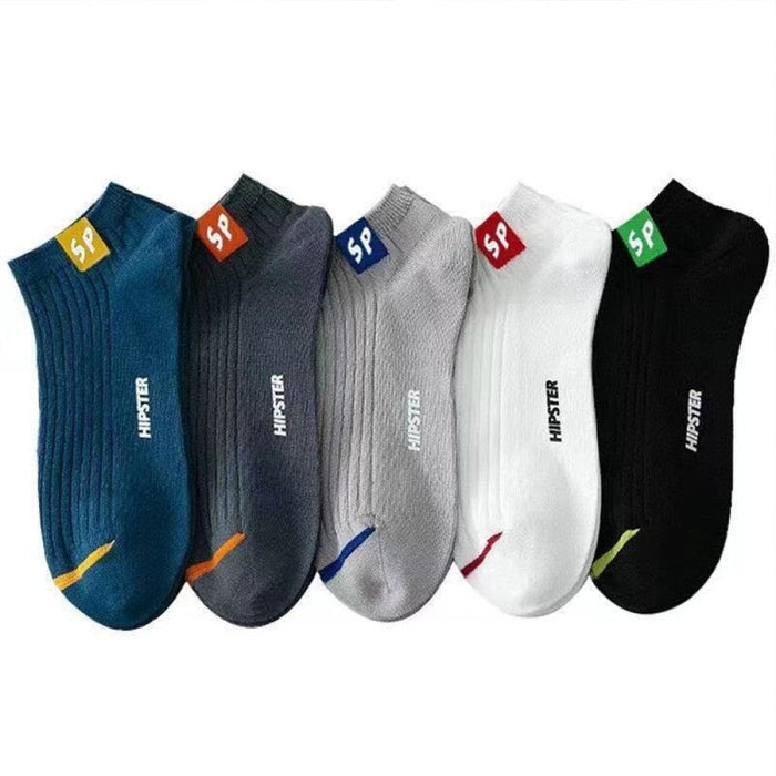 5 Pairs Mens Letters SP Short Socks Spring And Summer Shallow Low Top Sport Short Socks Trend In Tube Socks