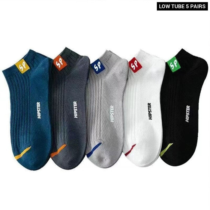 5 Pairs Mens Letters SP Short Socks Spring And Summer Shallow Low Top Sport Short Socks Trend In Tube Socks