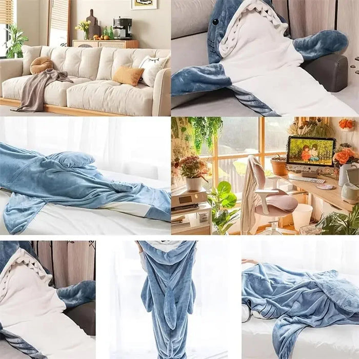 Adult Shark Blanket Winter Wearable Hooded Onesie For Slumber Party