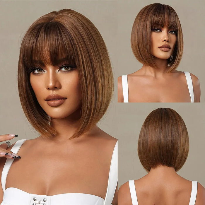 Honey Brown Bob Wig With Bangs