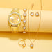 6pcs Set Gold Luxury Watch Women Ring Necklace Earring