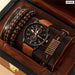 Men Watch Bracelet Set Fashion Business Brown Leather