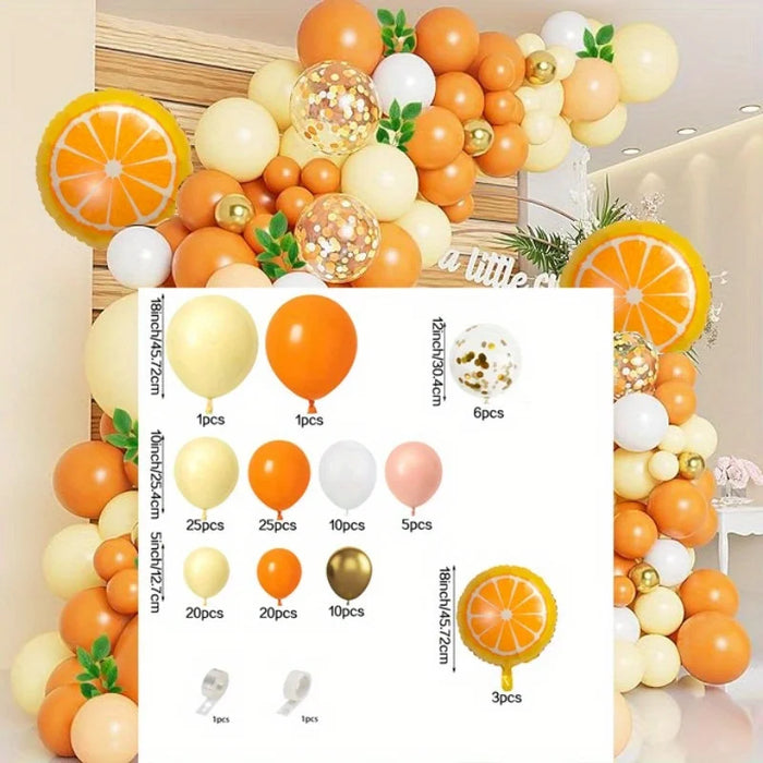 128Pcs Orange Party Balloon Arch Set Suitable For Fruit-Themed Events Birthday Parties Anniversaries And Other Scenes Decoration