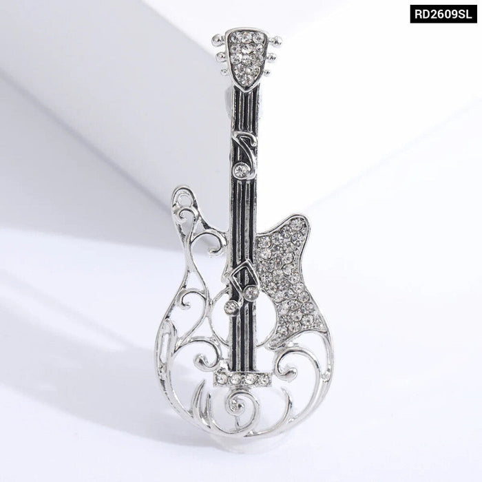 Guitar Brooch Pin Punk Spirit Hollow Out Design Rhinestone