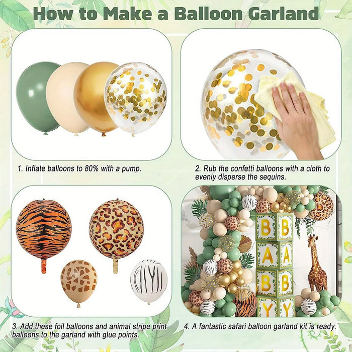 140Pcs Leopard Print And Tiger Print Giraffe Balloon Set Jungle-Themed Birthday Outdoor Picnic Wedding Anniversary Decoration