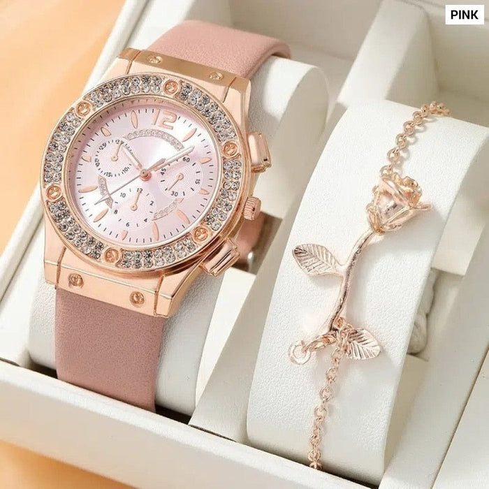 Watches Set Rhinestone Women Fashion Elegant Wristwatch Quartz Watch For Girl