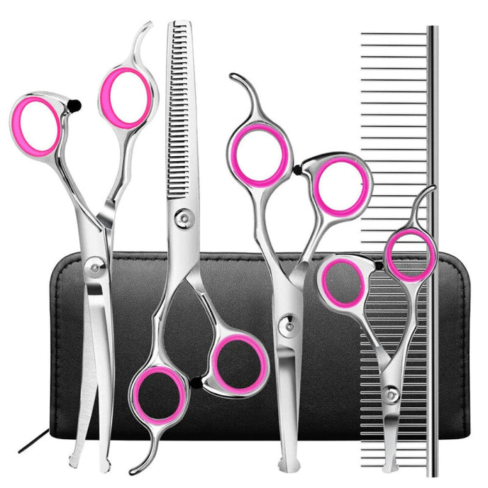 Stainless Steel Dog Grooming Scissors Set Safe Ergonomic Pet Trimmer Kit With Thinning Straight And Curved Shears Comb