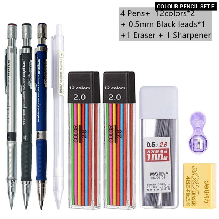 2.0Mm Mechanical Pencil Set With 2B Lead Refill For Writing Sketching And Drawing