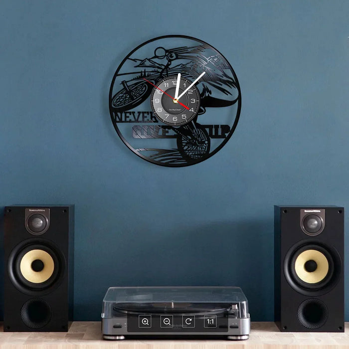 Never Give Up Cycling Vinyl Clock