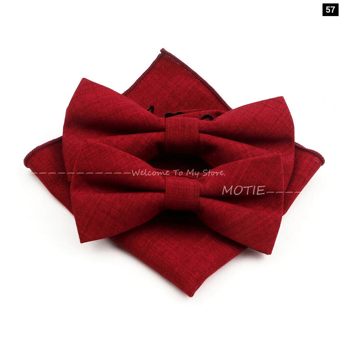 Classic Bowtie Set With Handkerchief Cufflink And Brooch