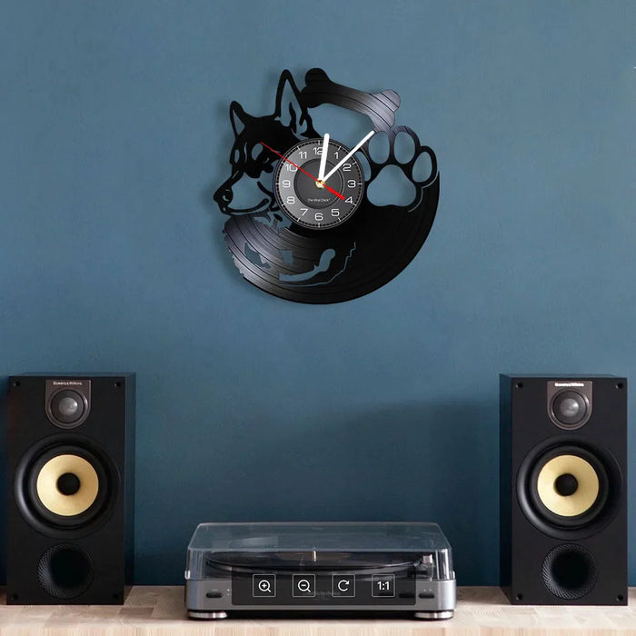 Silent Siberian Husky Vinyl Record Wall Clock