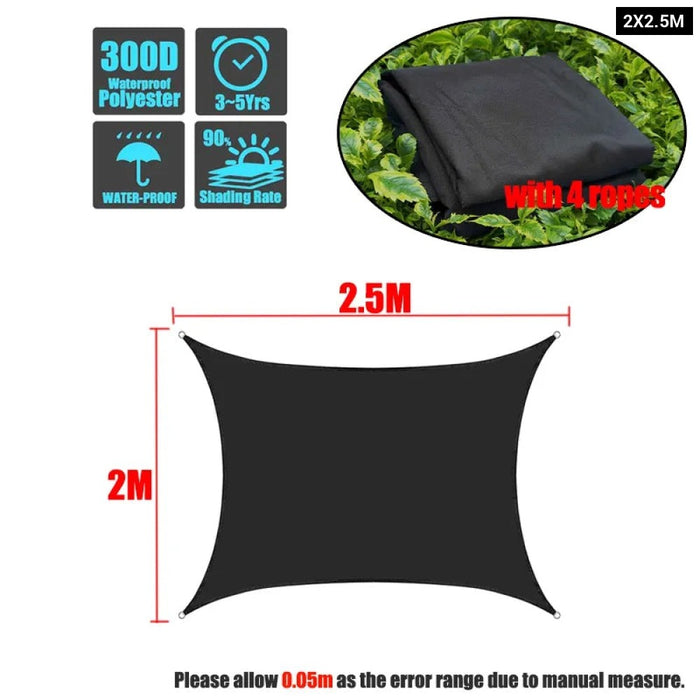 Black 420D Waterproof Square Rectangle Shade Sails Garden Terrace Canopy Swimming Sun Shade Camping Awnings