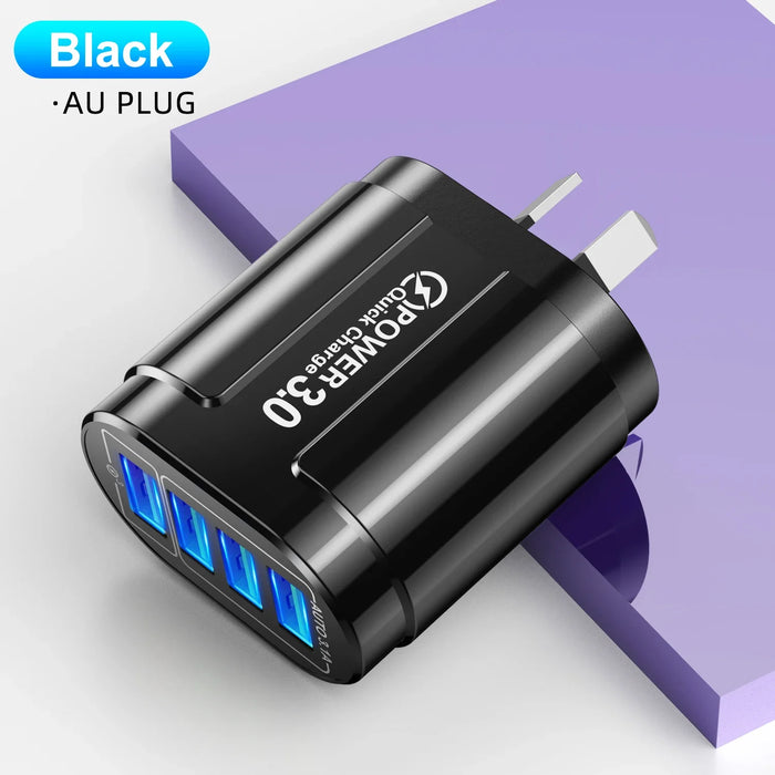 48W Fast Charging 4 Port Usb Charger With Qc 3.0 For Travel