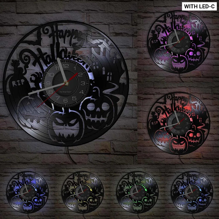 Spooky Halloween Vinyl Record Wall Clock