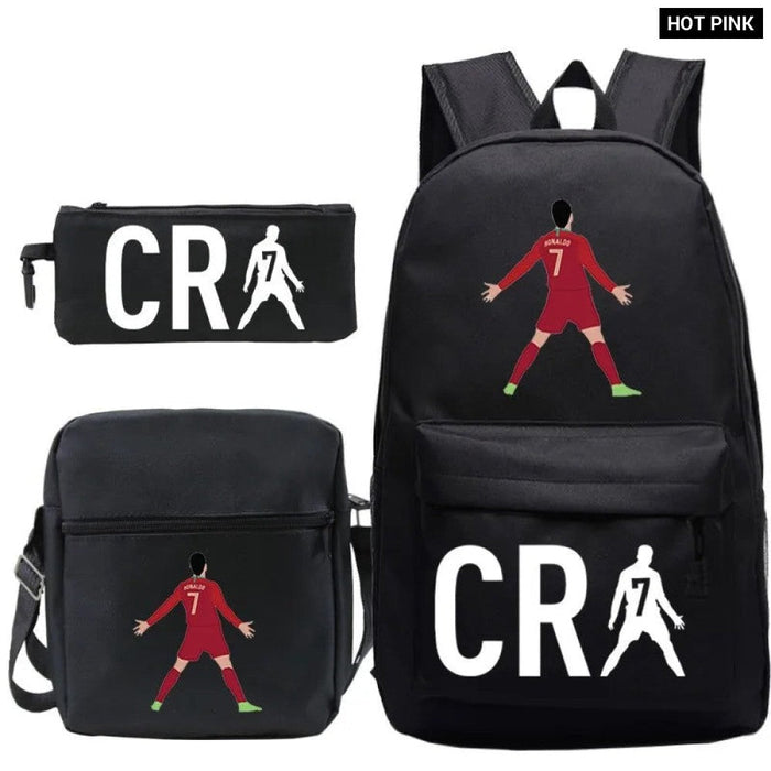 Unisex 3Pcs Football Cr7 3D Print Kids School Bag