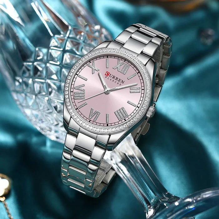 Stainless Steel Charming Silver Rhinestone Dial Quartz Women's Watch