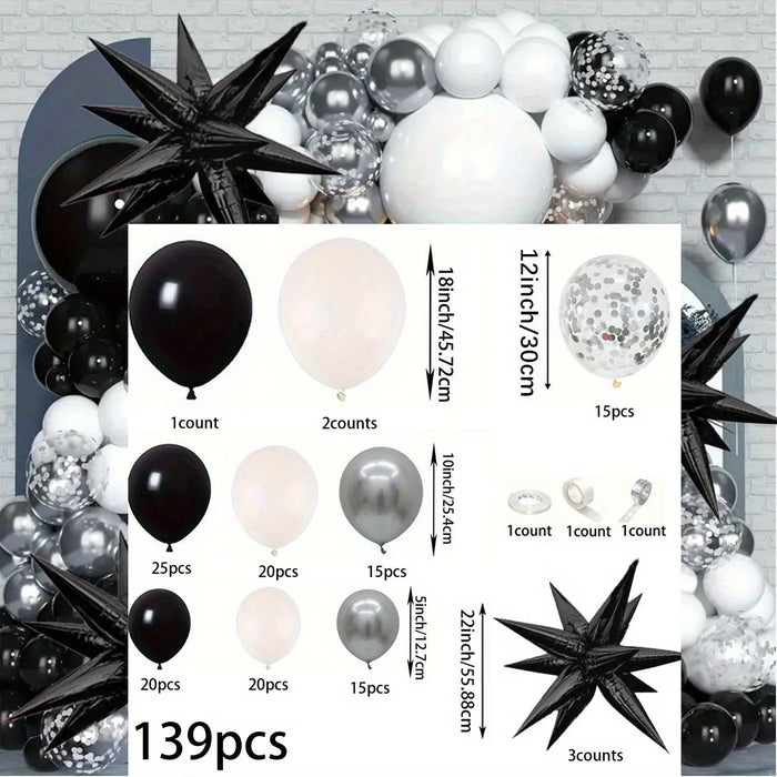 1Pc / 139Pcs Black And White Silver Balloon Garland Arch Set For Birthday Parties New Year'S Anniversary Winter Party Decorations