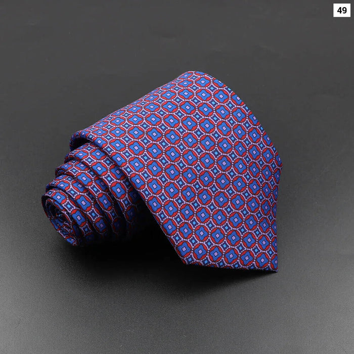 Silk Tie For Men 7.5Cm Soft Novelty Necktie In Blue Green And Orange Dot And Floral Design For Weddings And Business Gift Idea