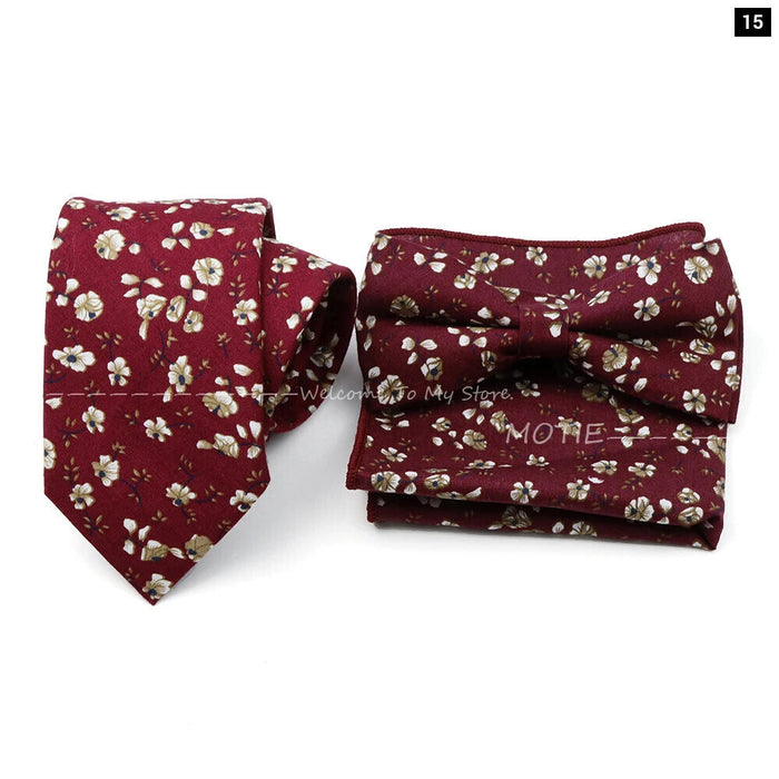 Floral Tie And Handkerchief Set For Business And Weddings