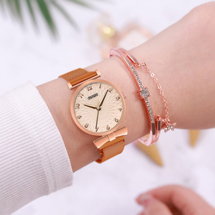 2Pcs Set Fashion Women Bracelet Quartz Watches Women Magnetic Watch Ladies Sports Dress Rose Gold Wrist Watch