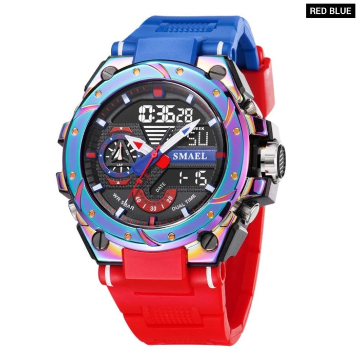 Men Wristwatches Red Bracelet 50M Waterproof Alarm Clock Analog Digitals Sport Watches