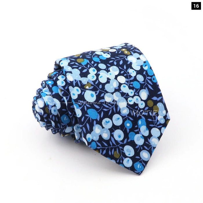 Blue Floral Cotton Ties For Weddings Business And Daily Wear