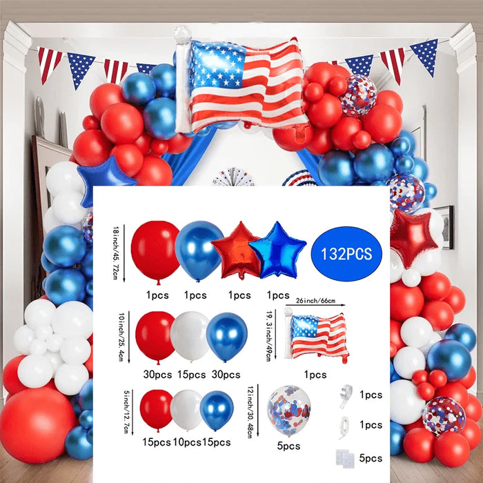 132Pcs Red White And Blue Balloon Garland Set Balloons Suitable For Graduation Party Independence Day Balloon Arch Decoration