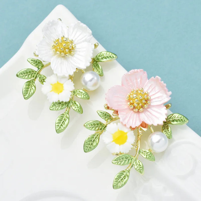 Sakura Flower Brooch Enamel Pearl Romantic Peach Blossom Party