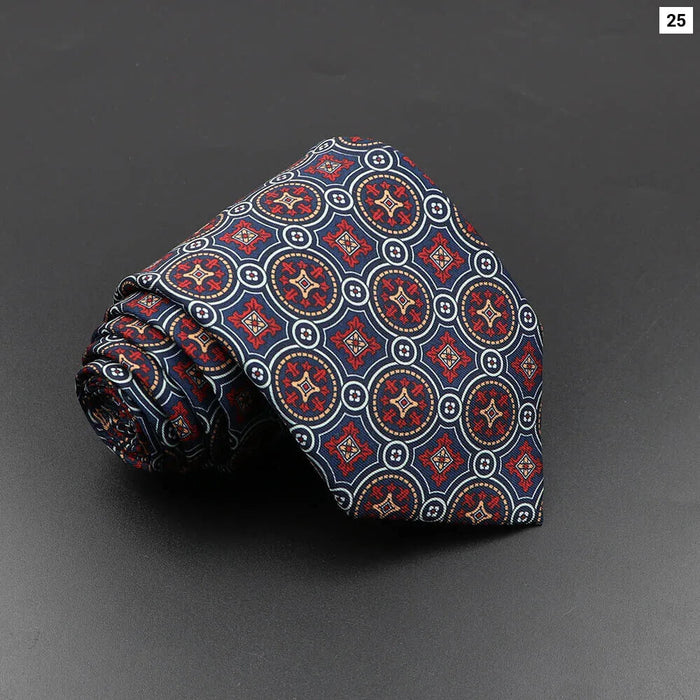 Silk Tie For Men 7.5Cm Soft Novelty Necktie In Blue Green And Orange Dot And Floral Design For Weddings And Business Gift Idea