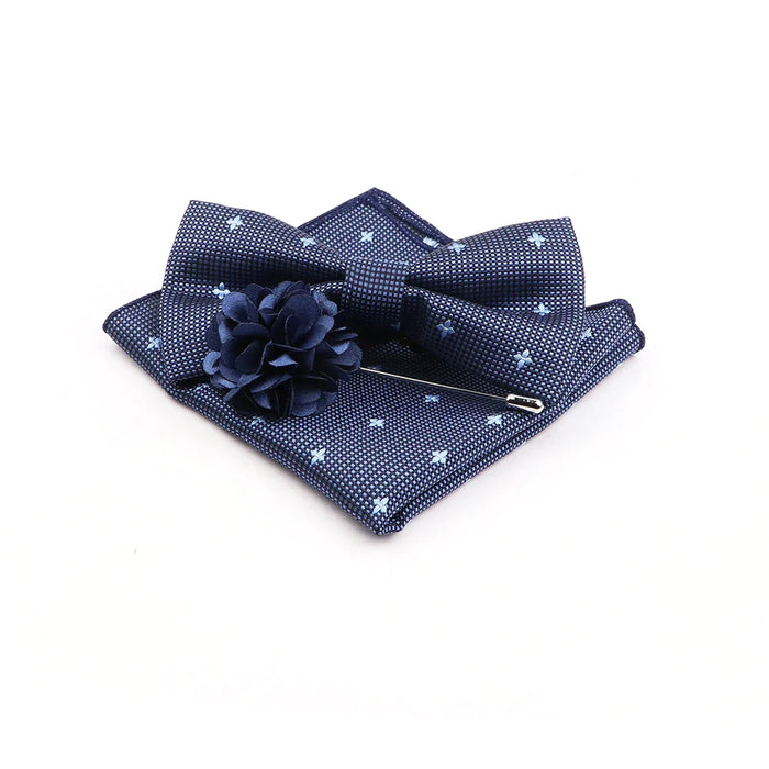 Blue Paisley Bowtie Set Polyester Skinny Pocket Square