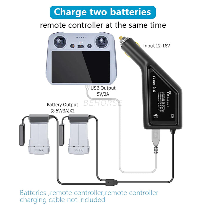 3In1 Car Charger For Dji Mini 4 3 Pro Air Dual Battery Control Charging Hub For Fpv Mini 2 Mavic 3 2 Fimi X8Se