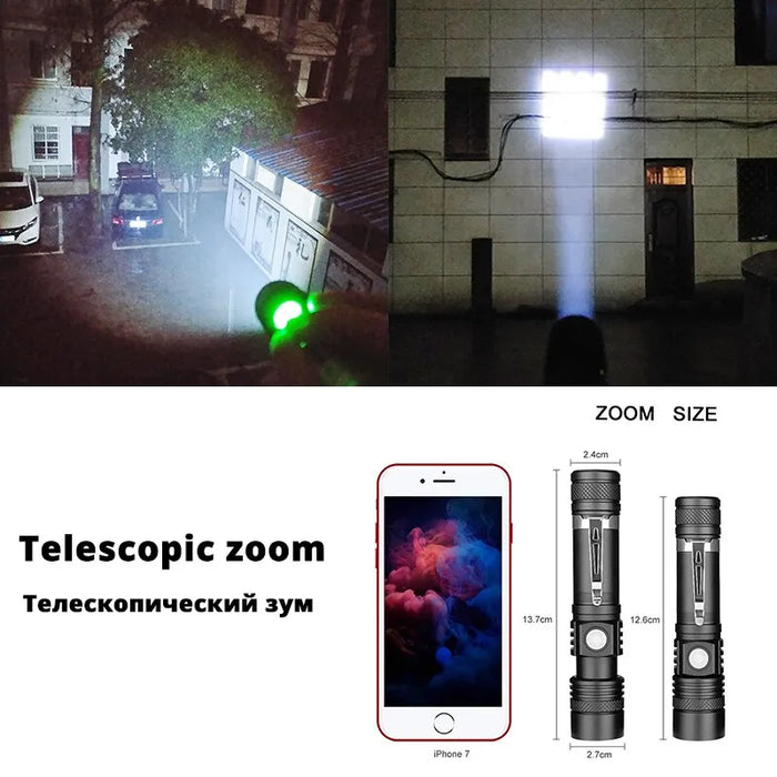 Multi Function USB Charger High Power Zoomable Waterproof  Flashlights Torch With T6 LED Lamp