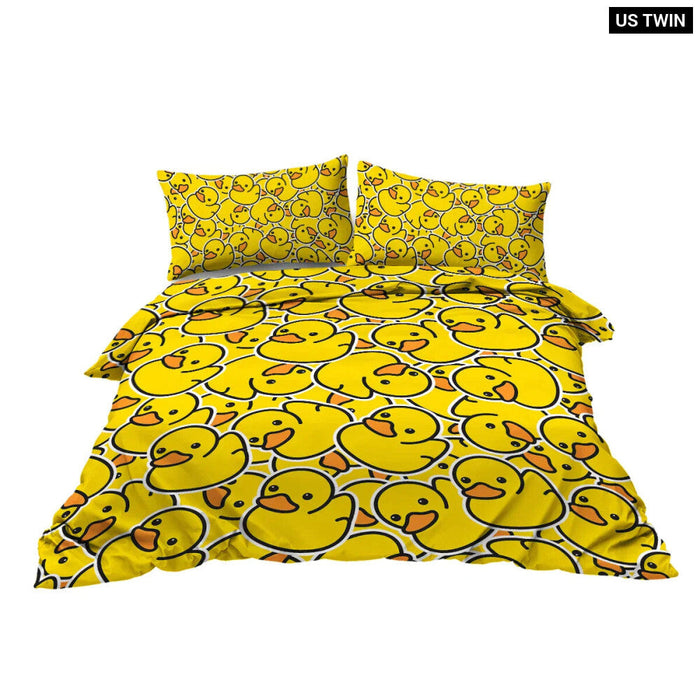 3 Piece Yellow Duck Design Bedding Set Duvet Cover With 2 Pillow Shams