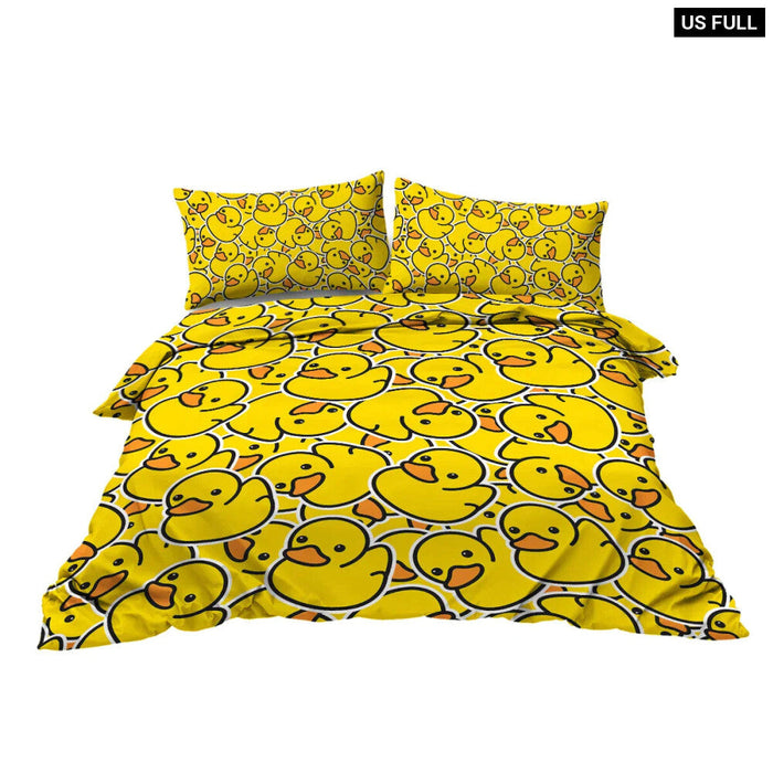 3 Piece Yellow Duck Design Bedding Set Duvet Cover With 2 Pillow Shams