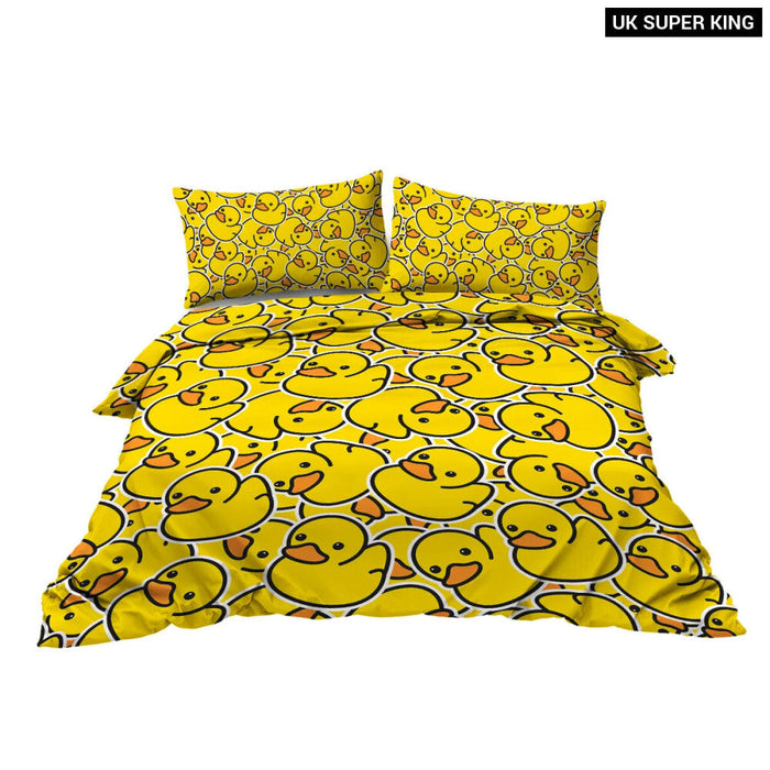 3 Piece Yellow Duck Design Bedding Set Duvet Cover With 2 Pillow Shams