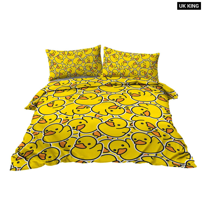 3 Piece Yellow Duck Design Bedding Set Duvet Cover With 2 Pillow Shams