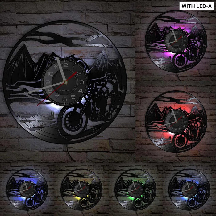 Retro Motorcycle Vinyl Record Wall Clock